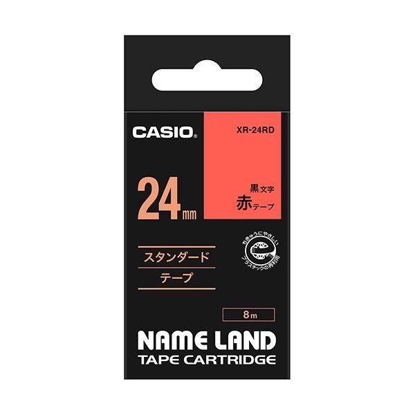 (まとめ) カシオ CASIO ネームランド NAME LAND スタンダードテープ 24mm×8m 赤／黒文字 XR-24RD 1個  