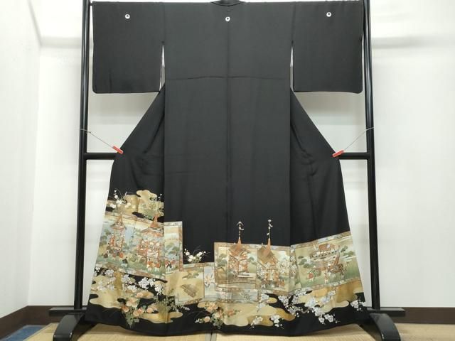 作家物 黒留袖 正倉院文様に鳳凰 金彩 花唐草 着物 正絹 五つ紋RK-5100 黒留袖 正倉院文様 鳳凰 華紋 金刺繍 唐花 正絹 新品 紋無し