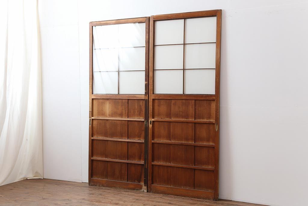 ▽現状販売▽ ガラス障子戸2枚セット アンティーク建具 昭和初期