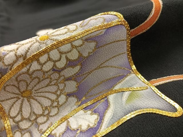 平和屋着物□豪華黒留袖 駒刺繍 文箱花文 金彩 正絹 逸品 AABB0919uw