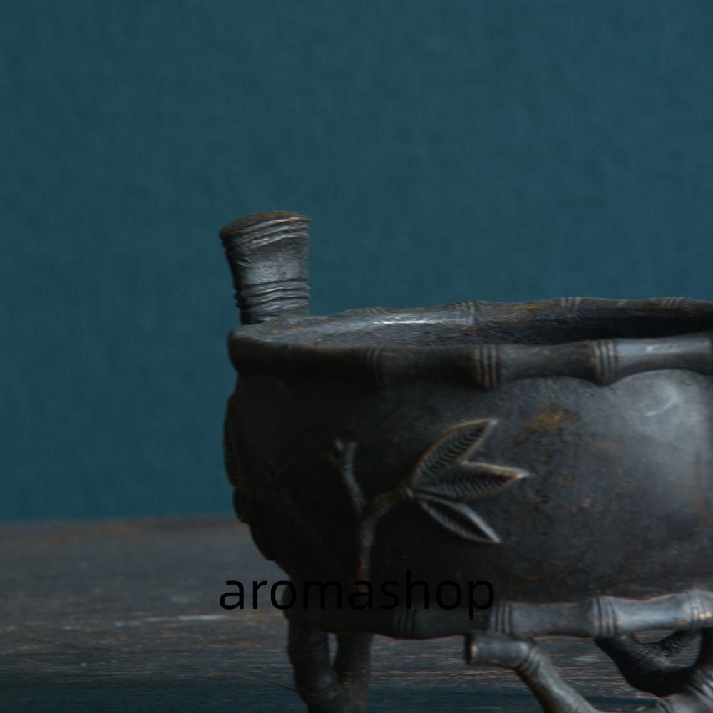 銅炉 香炉【福地洞天】 三足竹節紋香炉 宣徳炉 茶道香道具 工芸