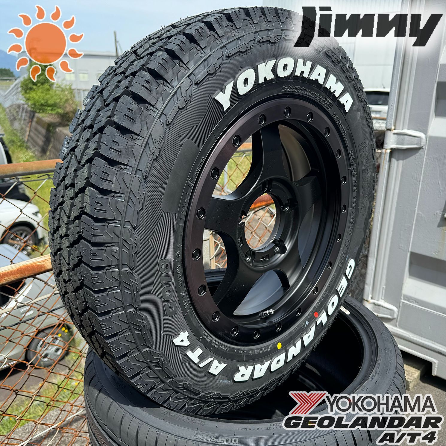 ヨコハマタイヤ 新作タイヤ!! 16インチ ジムニー ヨコハマ ジオランダー AT4 ホワイトレター 185/85R16 タイヤホイール 4本セット JB64 JB23 JA11 JA22