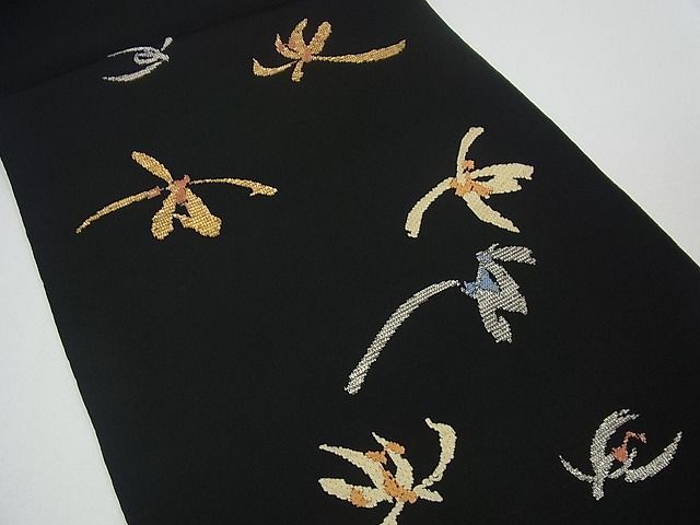 平和屋本店□最高級 龍村平蔵製 本袋帯 季繭錦 黒地 金銀糸 逸品3s2524