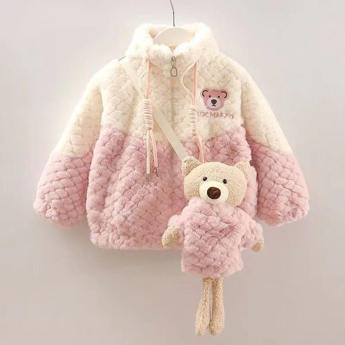 【全国無料，格安】 子供服 ボアジャケット ジャケット アウター コート 長袖 女の子 男の子 ボア クマ ぬいぐるみ付き キッズ 秋 冬 秋服 冬服 子ども 子供 裏起毛 もこもこ カジュアル 暖かい 防寒 おしゃれ か その他