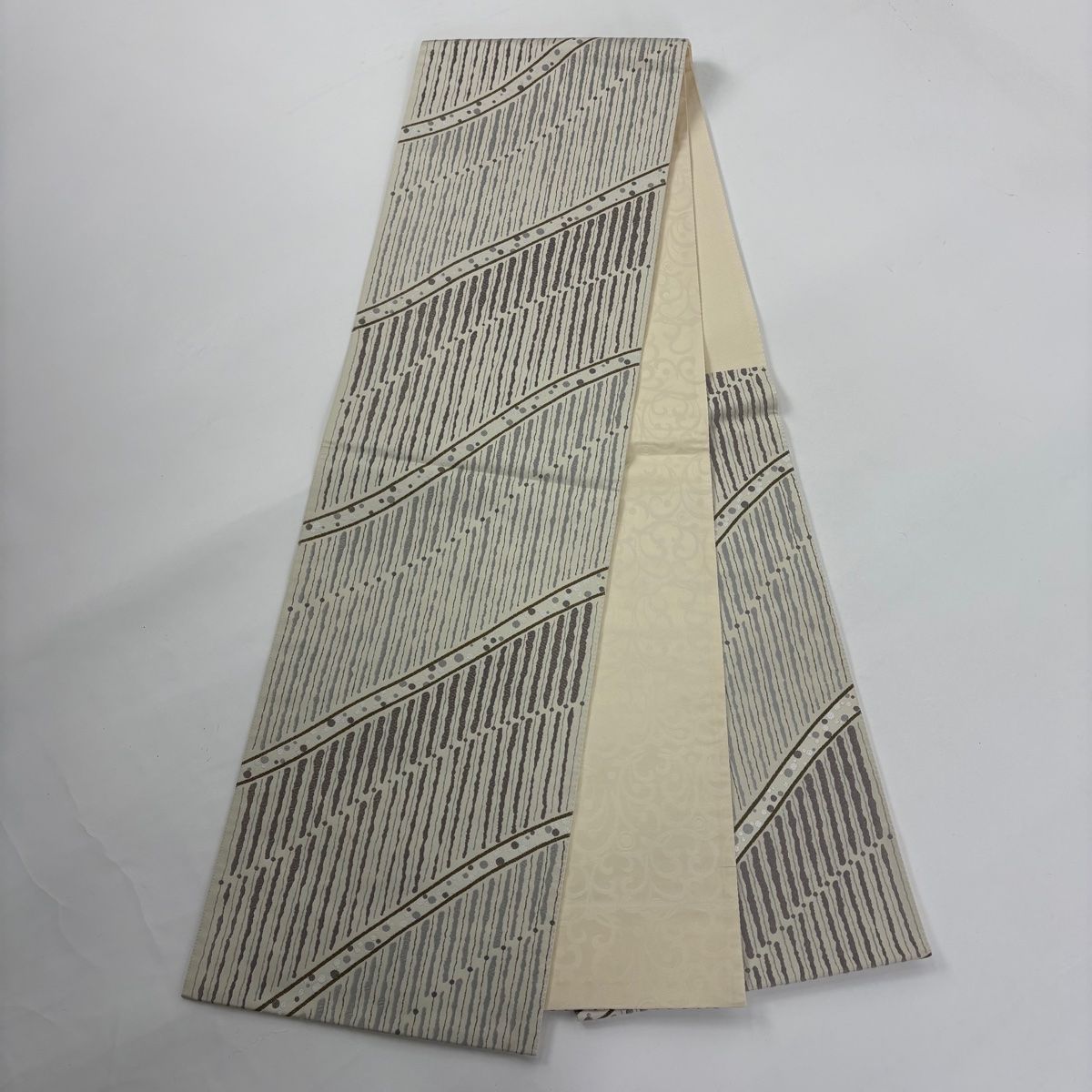 紬 身丈165cm 裄丈67cm M 袷 袋帯セット 霞 薄紫 正絹 秀品 【中古  