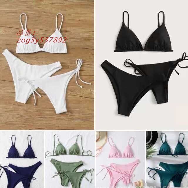 ビキニ セクシー シンプル 3点セット パンツ2枚 ショーツ2種類 ハイレグ スイムウェア 紐 キレセク パッド付き ハイウエスト ブラジリアン 無地 zog3y537892