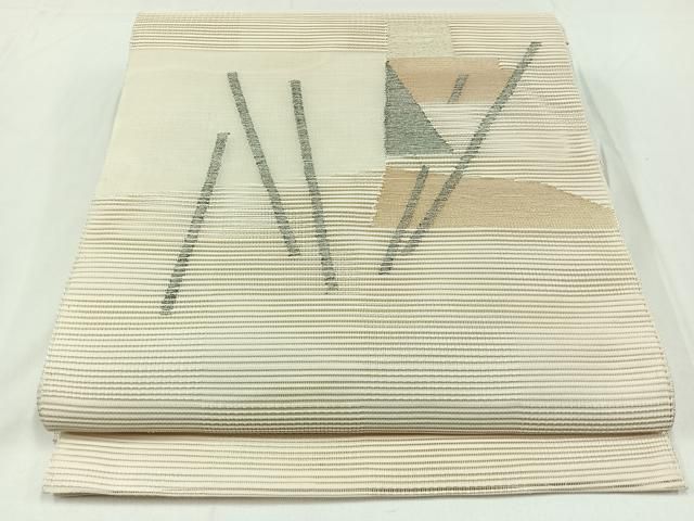 平和屋着物＊夏物 絽綴れ 八寸名古屋帯 幾何学文様 銀糸 正絹