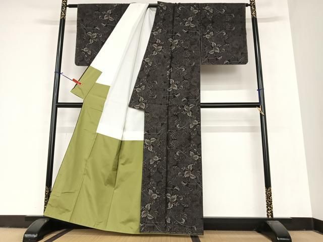 平和屋着物○本場大島紬 カタス7マルキ 枝花文 正絹 逸品 未使用
