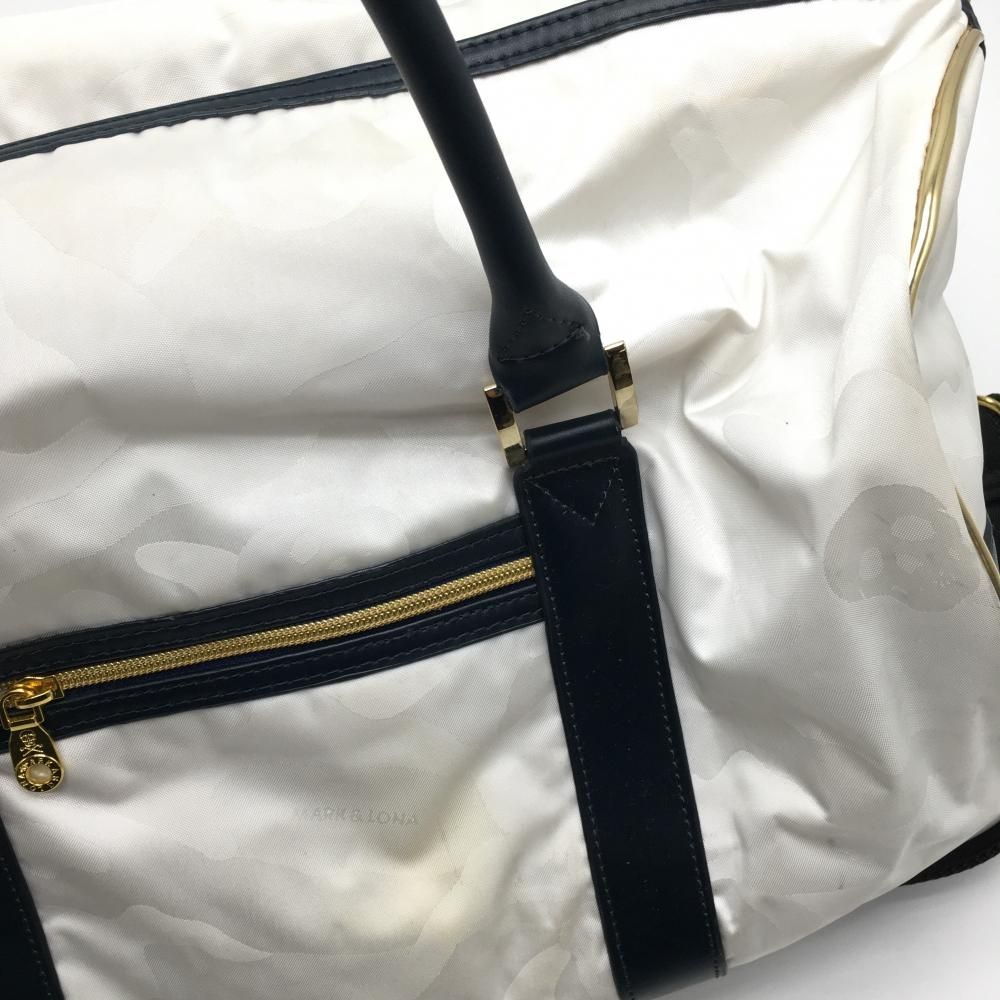 マークアンドロナ 2WAYボストンバッグ 白×ダークネイビー カモフラ地