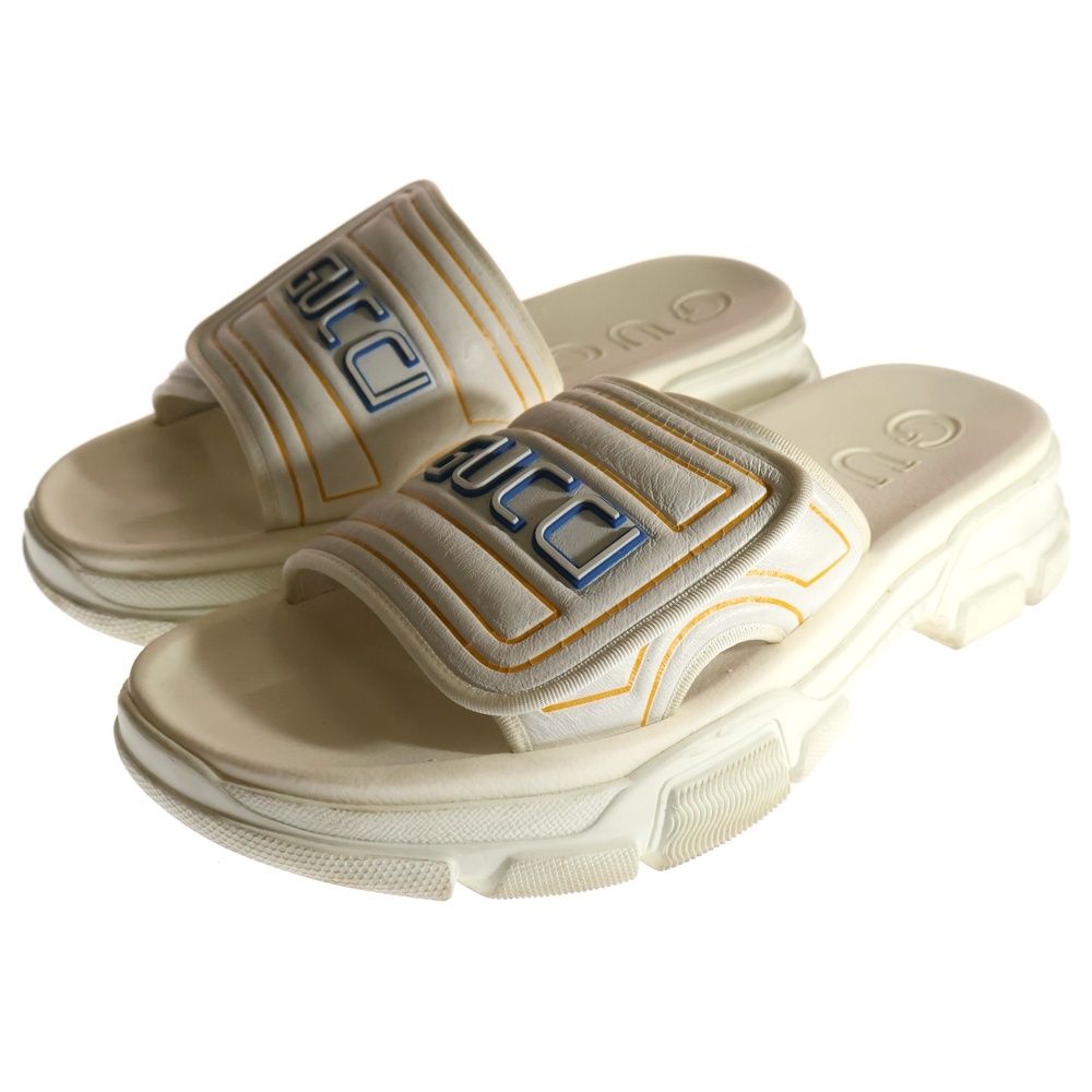 GUCCI グッチ シグネチャーロゴ エンボススライド サンダル シューズ ホワイト イエロー 575072 USTAUSTRALIA_COM_AU