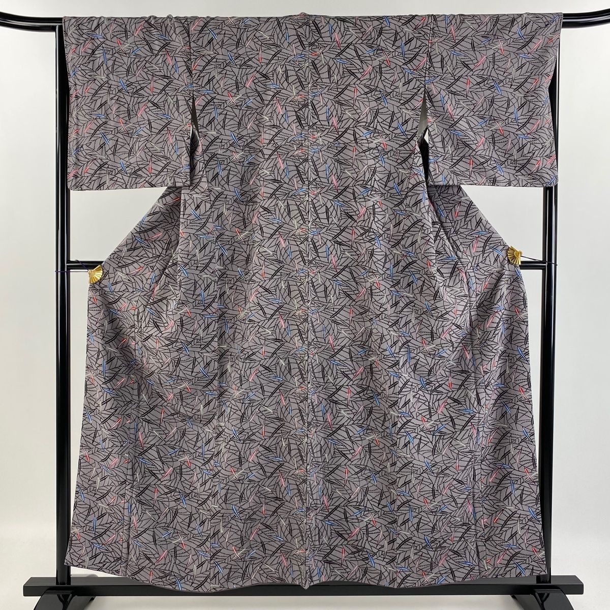 豪華絢爛綺麗華麗美品身丈162cm裄丈69cm黒地桜正絹小紋袷広襟 豪華絢爛