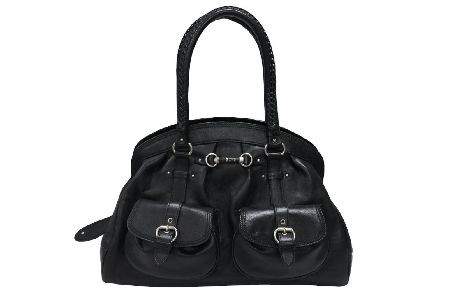 CHRISTIAN DIOR クリスチャンディオール ハンドバッグ 12-BO-0037 イタリア製 レザー ブラック シルバー金具 4b007197