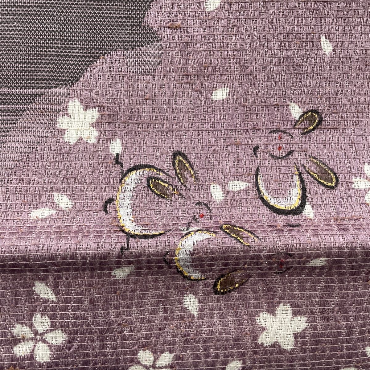 袋帯 美品 名品 うさぎ 桜 銀糸 金彩 灰紫 お太鼓柄 正絹 【中古