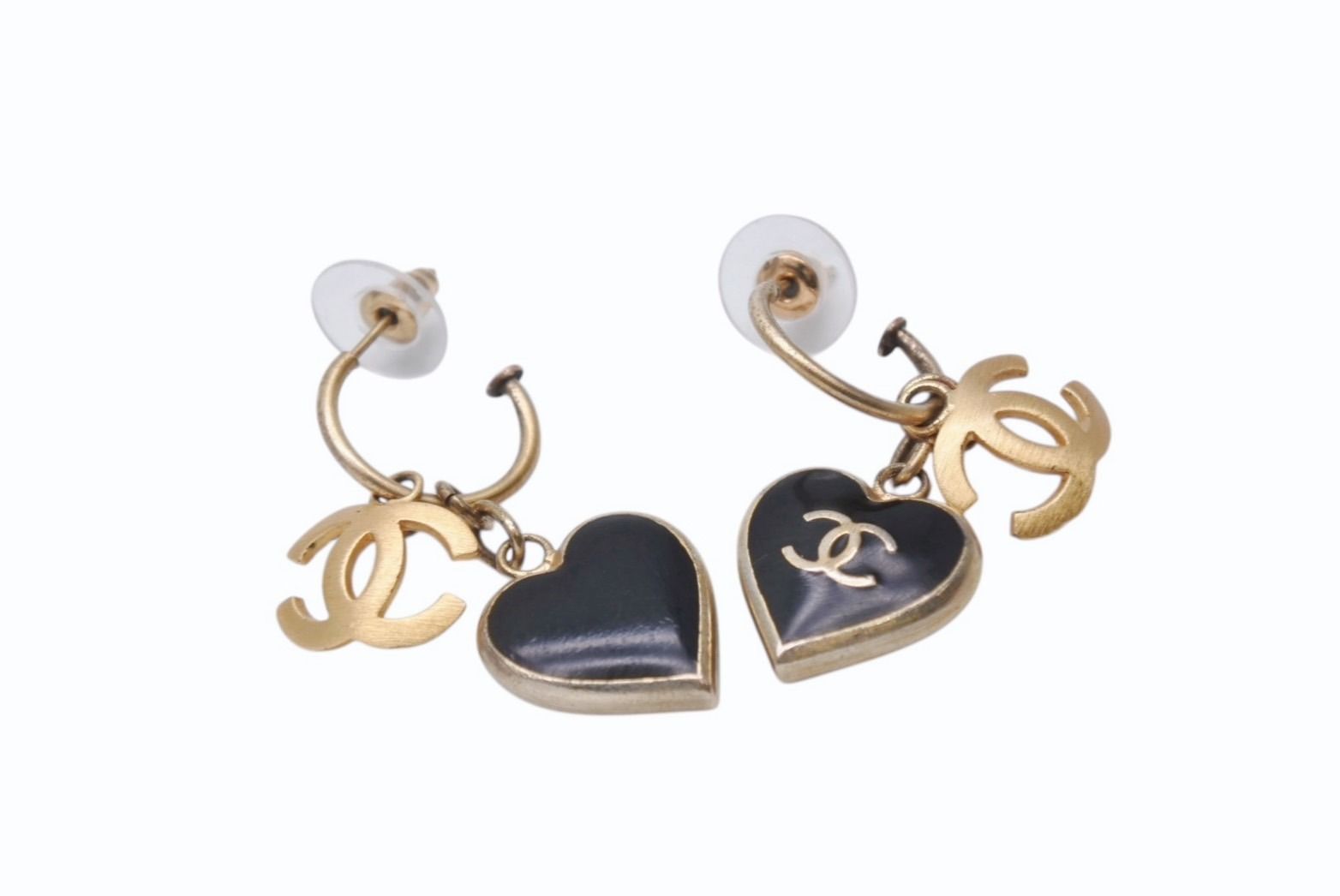 CHANEL シャネル ぶら下がりピアス 重量約13.5g 02P刻印 ココマーク ハート メタル GP ゴールド ブラック 4b002790