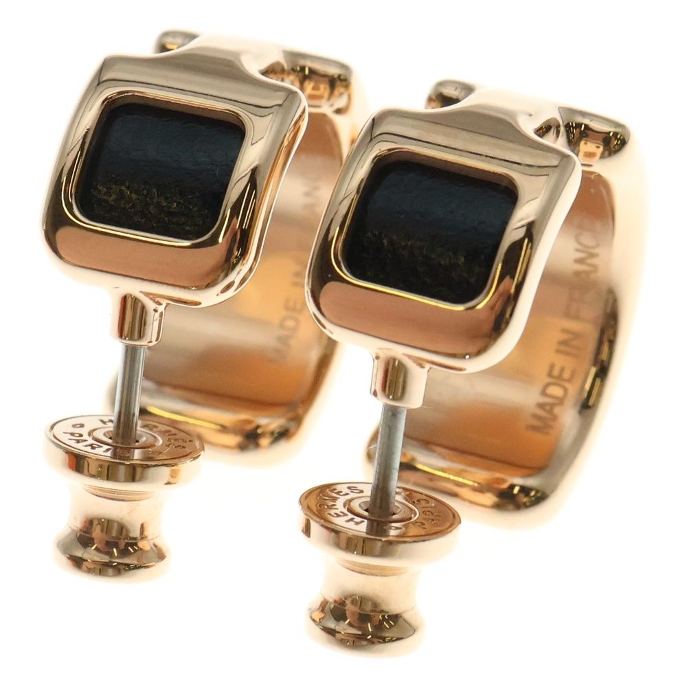 HERMES エルメス オランプPM ピアス ピンクゴールド×ブラック GP