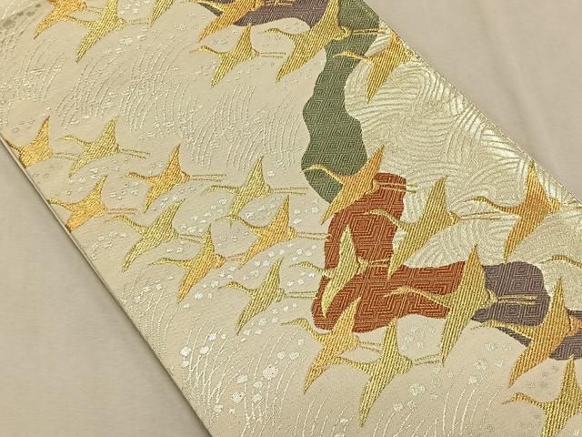 平和屋着物◎六通柄袋帯 舞蝶文 黒地 金銀糸 正絹 逸品