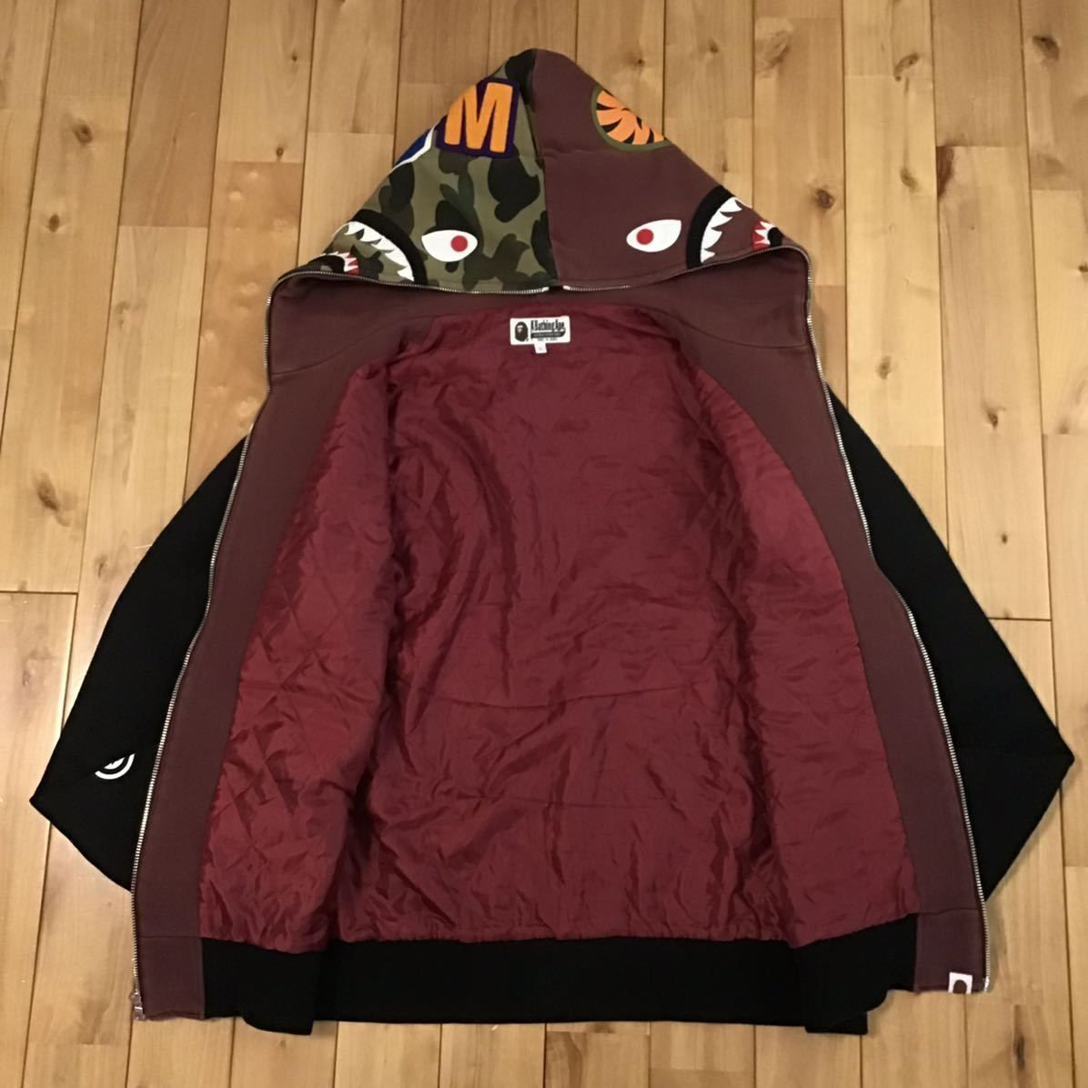 中綿キルティング シャーク パーカー Lサイズ Burgundy 1st camo shark  