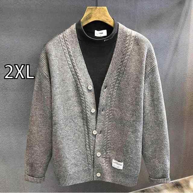 [2XL]秋冬 コーデ メンズ 服 シンプル ファッション オシャレ 大人 かっこいい 大きいサイズ ストリート 紳士服 ハイエンド ツイスト ストライプ Vネック ニット カーディガン ジャケット アウター ウール トップス