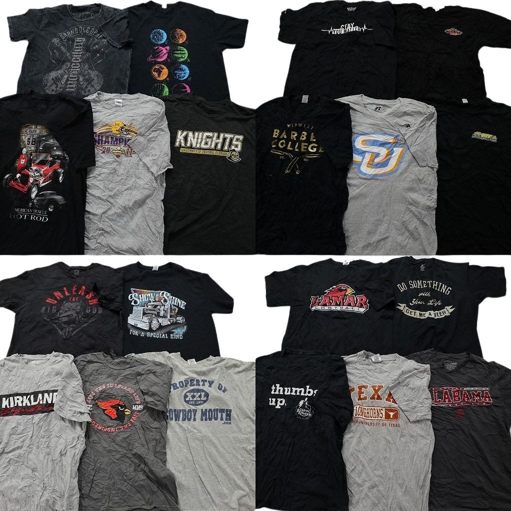 古着卸 まとめ売り 黒・グレー ボディ プリント 半袖Tシャツ 20枚セット (メンズ L ) カークランド 乗り物 英文字プリント 中古古着 MY9651