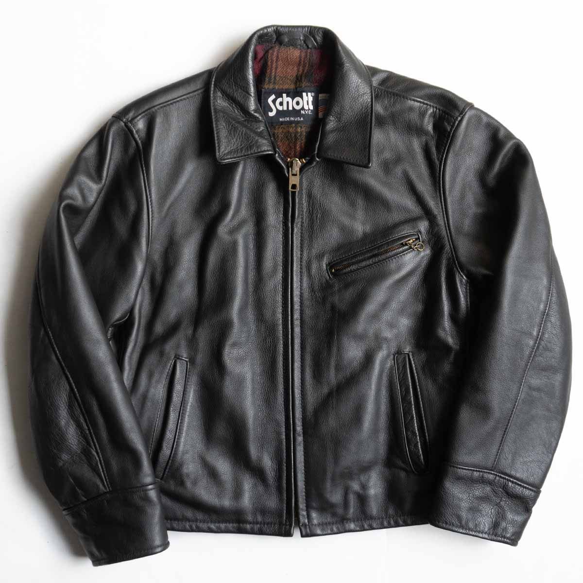 ショット681　40 レザージャケット　シングルライダースジャケット　商品タグ 美品】SCHOTT【681/シングルライダースジャケット】40 襟 レザー