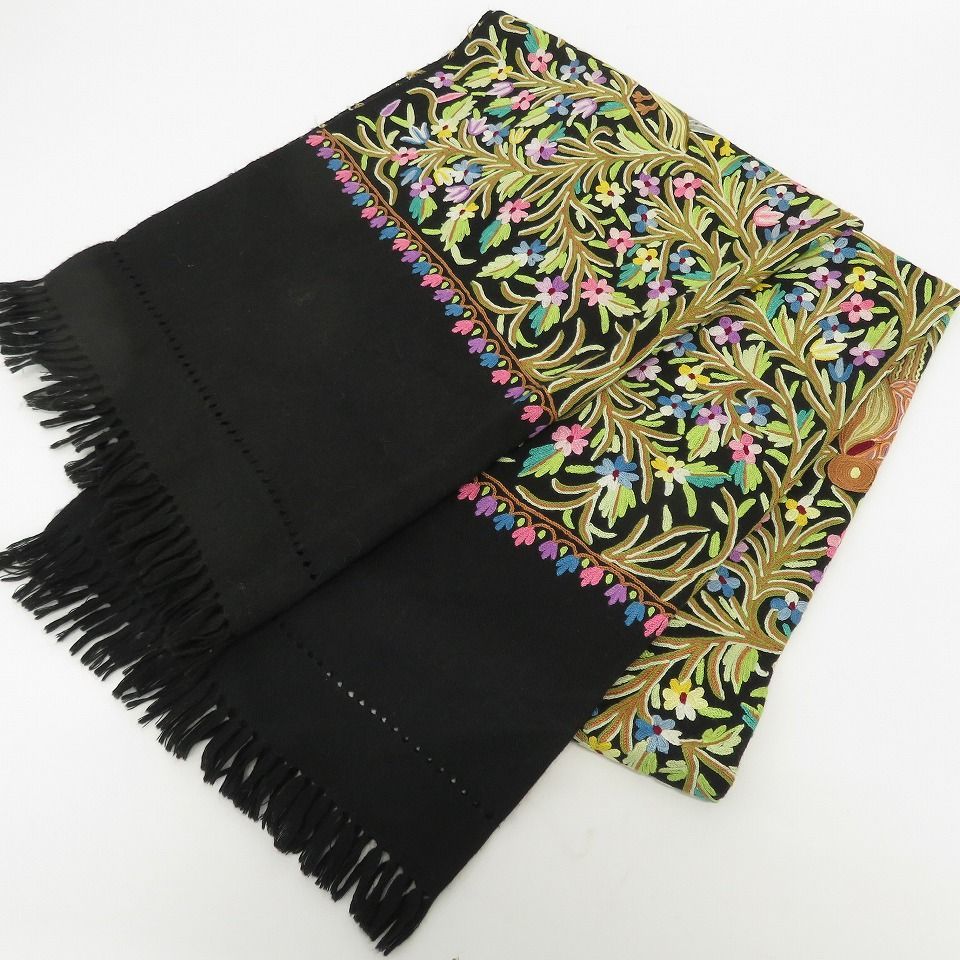 KASHMIR カシミール インド製 総刺繍 ショール ストール z890933