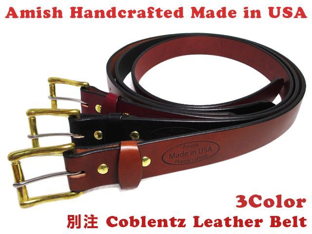 【新品】 アーミッシュ ハンドメイド レザー ベルト USA製 Amish Handcrfted 別注 Coblentz Leather Belt