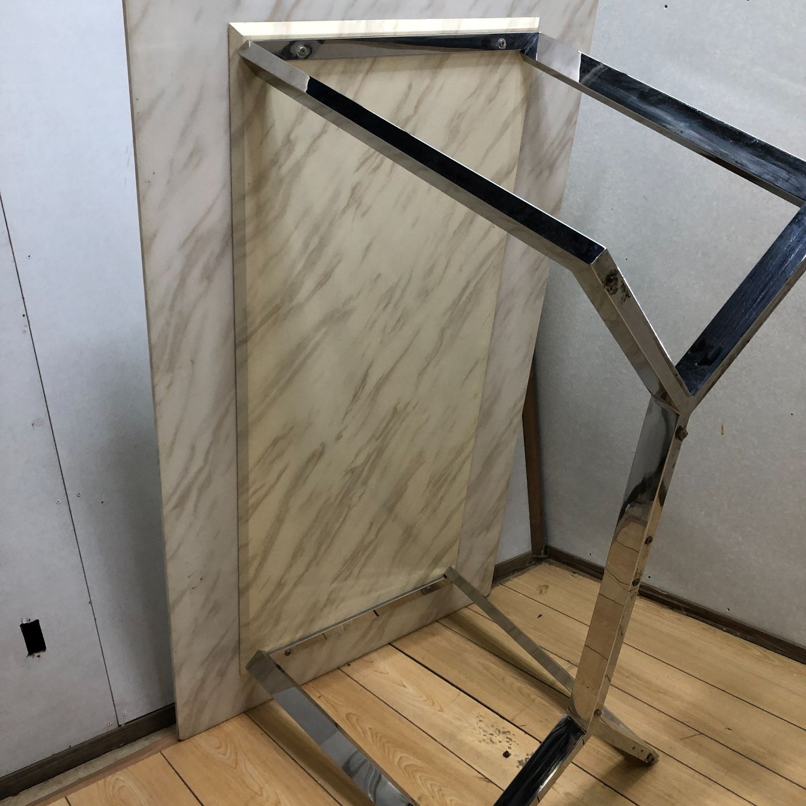 大理石 ダイニングテーブル 160×90×71cm 6人掛け ステンレス脚 高級感