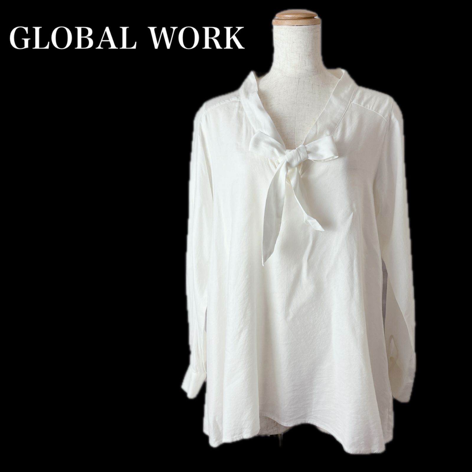 ボウタイブラウス長袖 ショップ global work