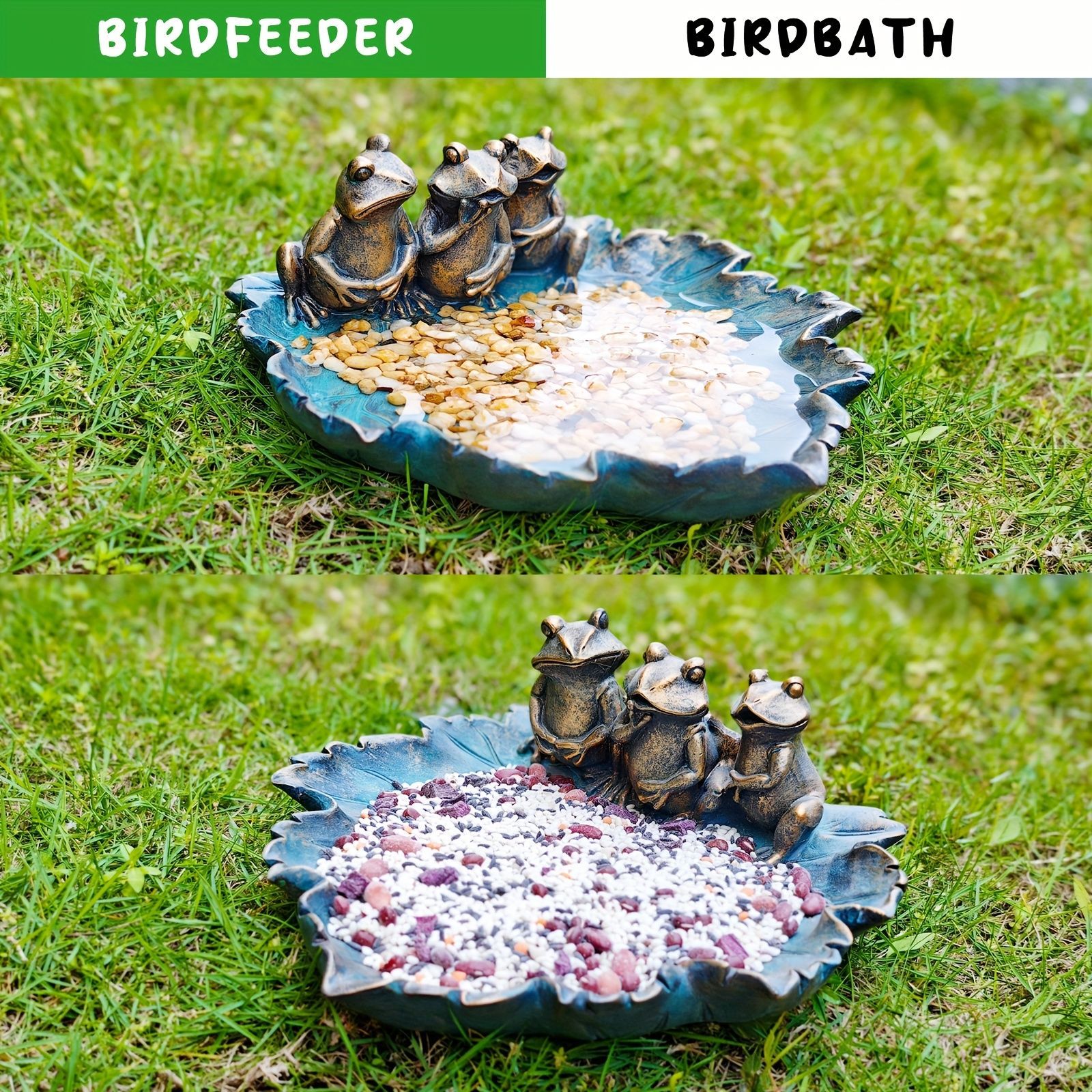  バードフィーダー 小鳥 野鳥 用 給餌器 餌箱 餌台えさ置き 葉っぱの上に乗っている3匹のカエル かえる 餌入れ 鳥 ガーデンオブジェ インテリア ガーデニング ペット食器 野鳥観察 レトロ風 バード用品 インテリア雑貨 樹脂 屋外 野鳥の餌台 鳥用品