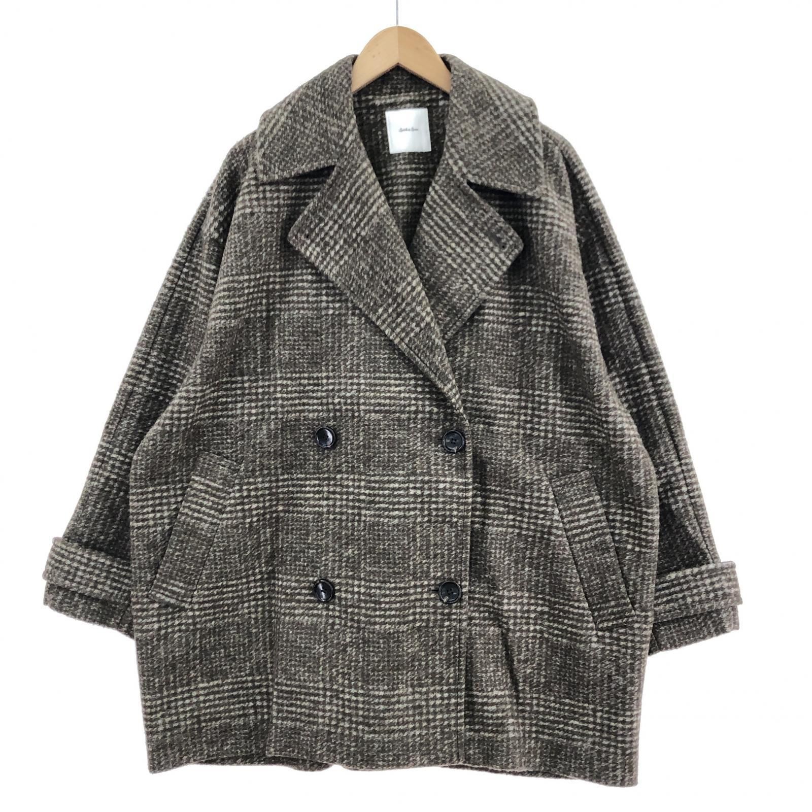 Spick&Span Wスライバーチェックハーフコート ブラック36 Spick&Span