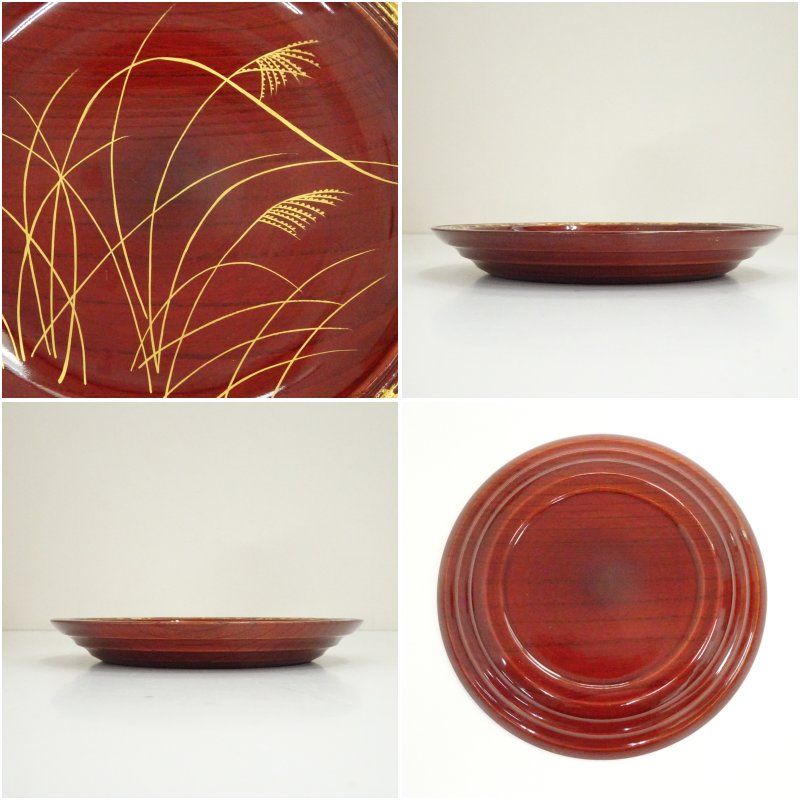 溜塗稲穂図蒔絵銘々皿5客（保護箱） 茶器 菓子器 おしゃれ