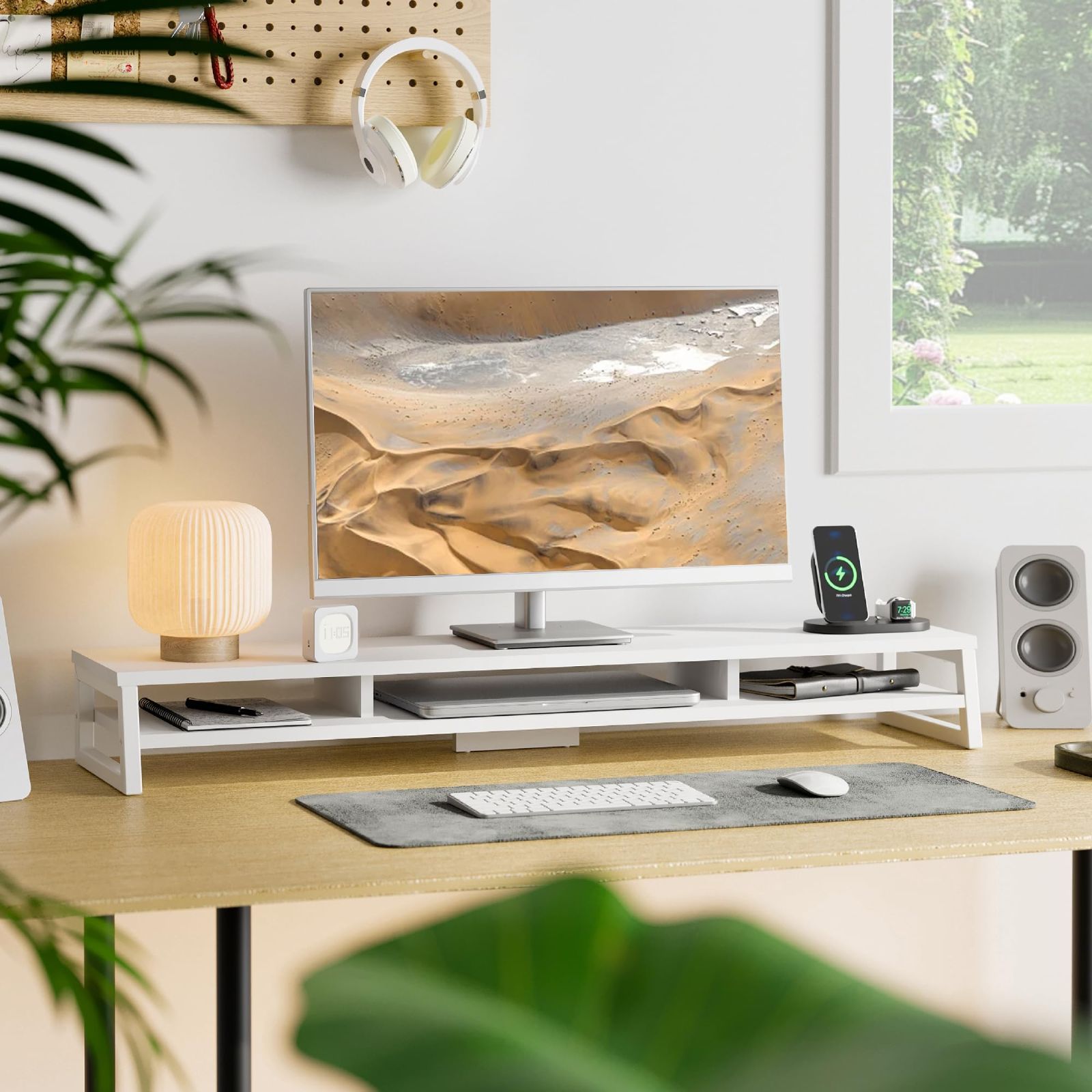 新着商品】pc台 机上台 幅108cm デュアルモニター 木製 台 2段