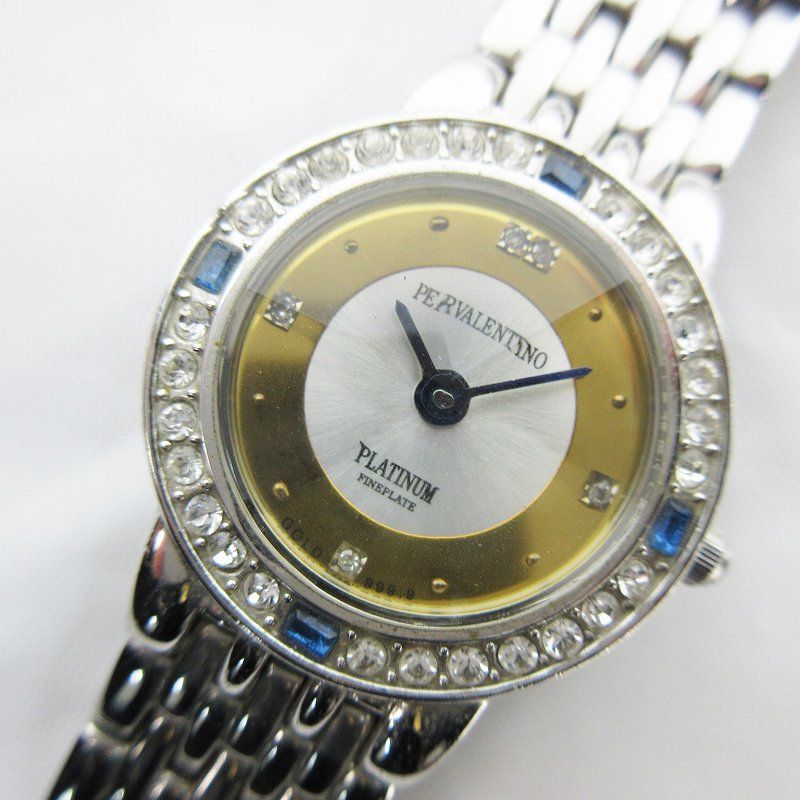 PERVALENTINO ペレバレンチノ 腕時計 25周年記念 PLATINUM FINEPLATE GOLD 999.9 カットガラス クオーツ