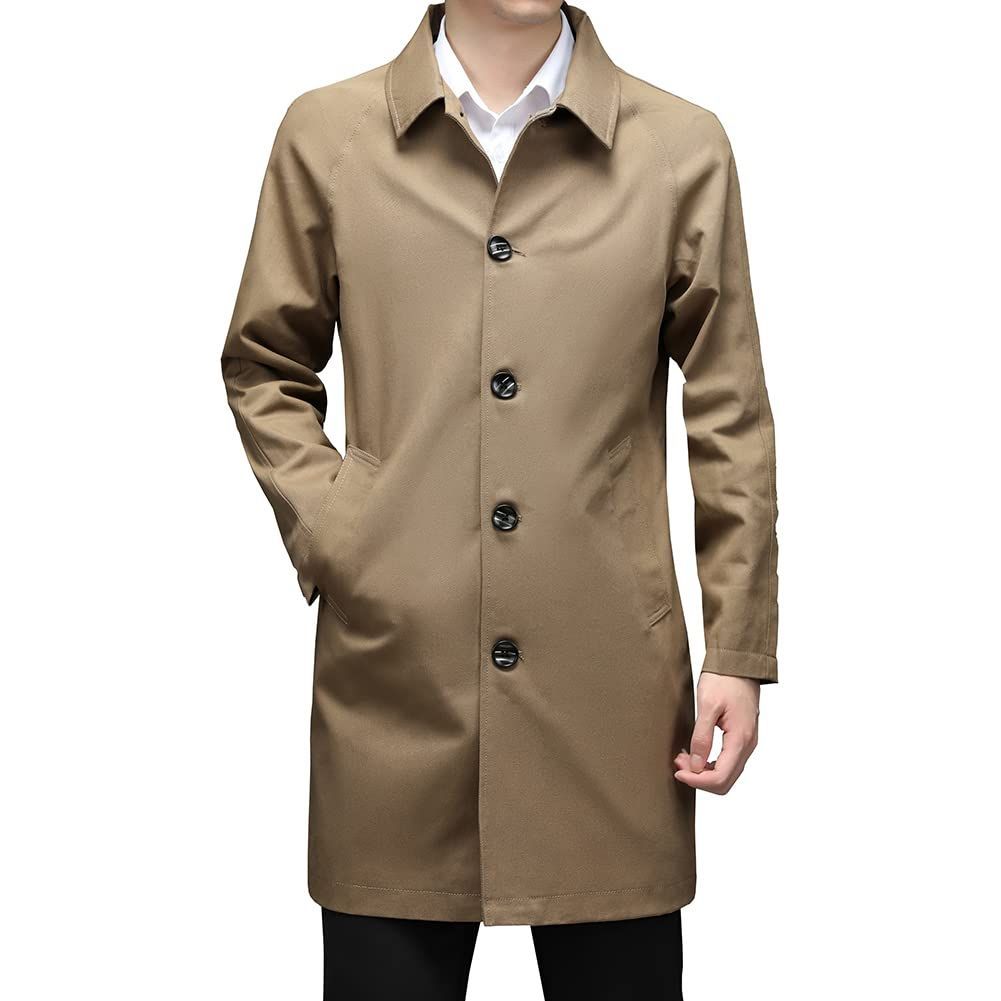 Size M_Color カーキ Hisokamoro トレンチコート メンズ コート ロングジャケット ビジネス カジュアル ビジネスコート 紳士服 防風 無地 秋 冬 春 ベージュ LL1129-2020KHAKI-M