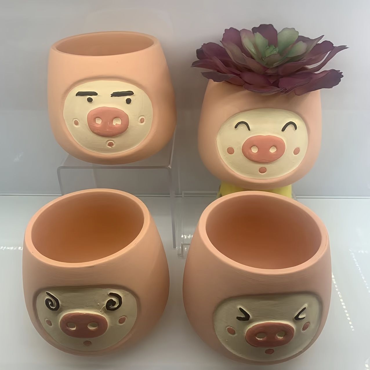 鉢植え 植木鉢 プランター プラントポット フラワーポット ガーデニング セラミック ミニサイズ 豚の顔 4個セット 屋内 屋外 インテリア 庭 玄関 可愛い 多肉植物 サボテン ユニーク オブジェ