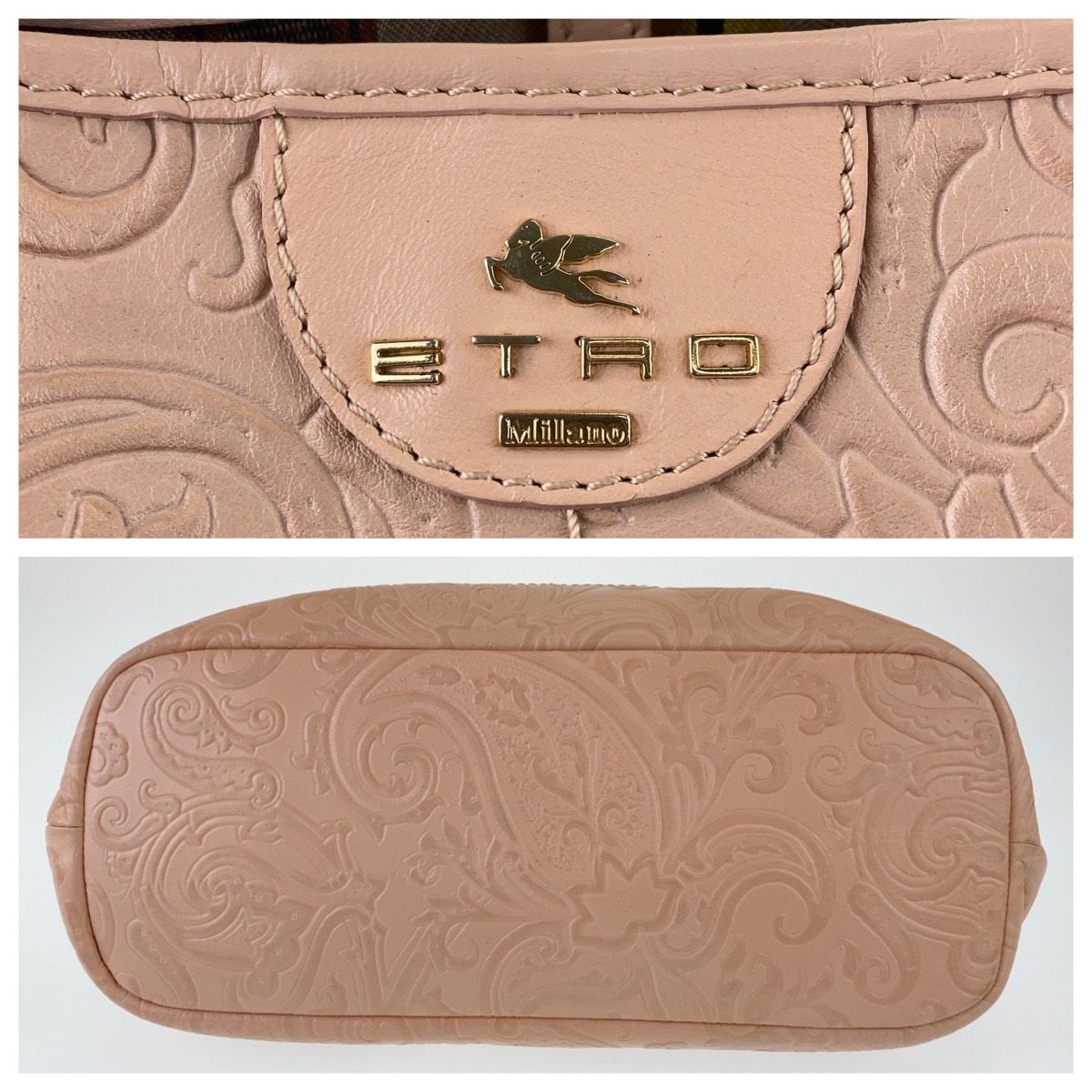 ETRO エトロ マルゴット ペイズリー柄 レザー型押し ポーチ付き ピンク 