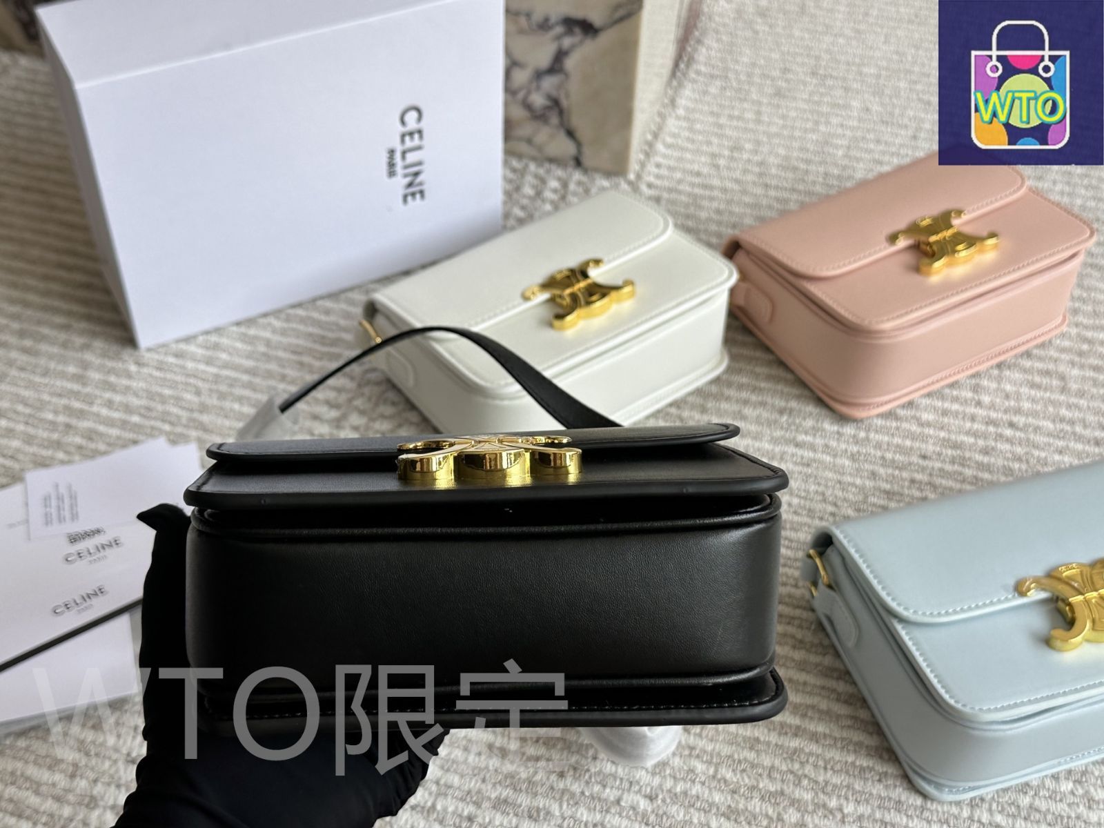 CELINE ボックスとカード、バック袋付き 今日特価】Celine セリーヌ トリオンフ ボックスバッグ 実用性に