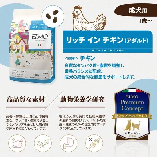 ELMO エルモ ドッグフード リッチイン チキン 成犬用 3kg プレミアム