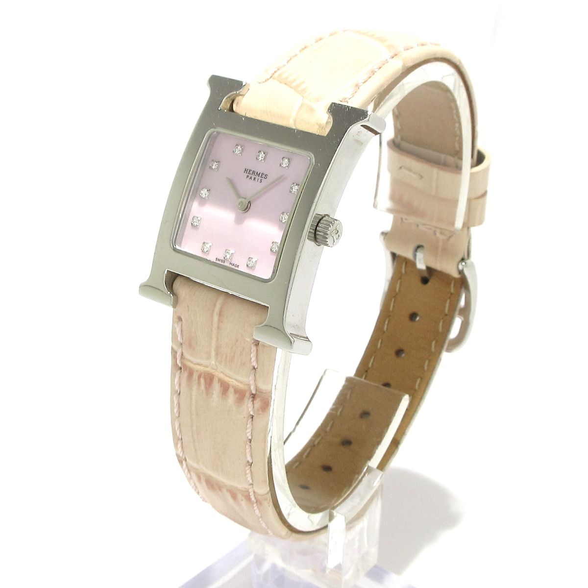 経済的 HERMES エルメス 腕時計 Hウォッチ HH1.210 レディース SS|シェル文字盤|12Pダイヤインデックス|□H|革ベルト ピンクシェル 新作入荷!