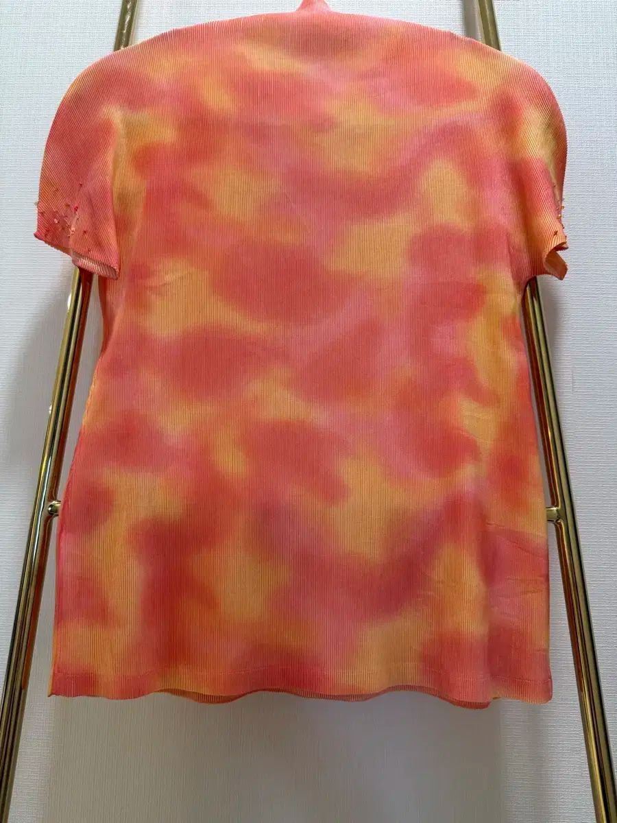 プリーツ 半袖 ブラウス オレンジ ピンク