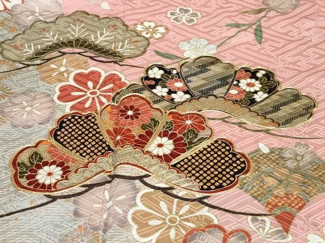 平和屋着物●豪華振袖　駒刺繍　枝垂れ草花文　金銀彩　正絹　逸品　DAAW5782ud 平和屋着物○豪華振袖 駒刺繍 枝垂れ草花文 金銀彩 正絹 逸品