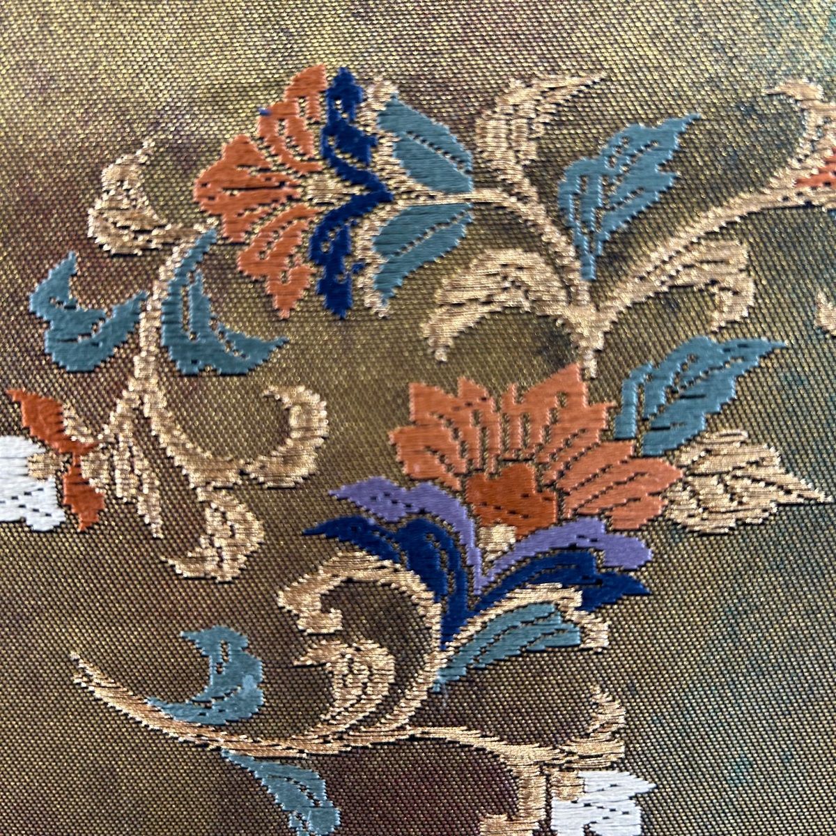 中古美品 袋帯 唐草花模様 金×緑系■N70805-6 袋帯 秀品 華文 花唐草 金糸 箔 金色 六通 正絹 【中古】 - メルカリ