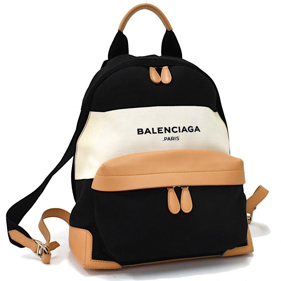 【中古】バレンシアガ バックパック リュック デイパック 409010 キャンバス レザー ブラック アイボリー BALENCIAGA