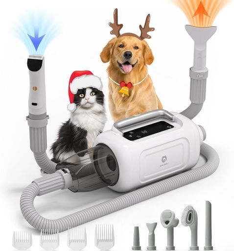 ドライヤーと掃除機一体型 GULIGULIペット用バリカンセット6in1犬用バリカン犬猫美容器ペットグルーミングセット13300Pa超強力吸引ドライヤー風力の5段階调整 恒温保護2段階の吸引力…