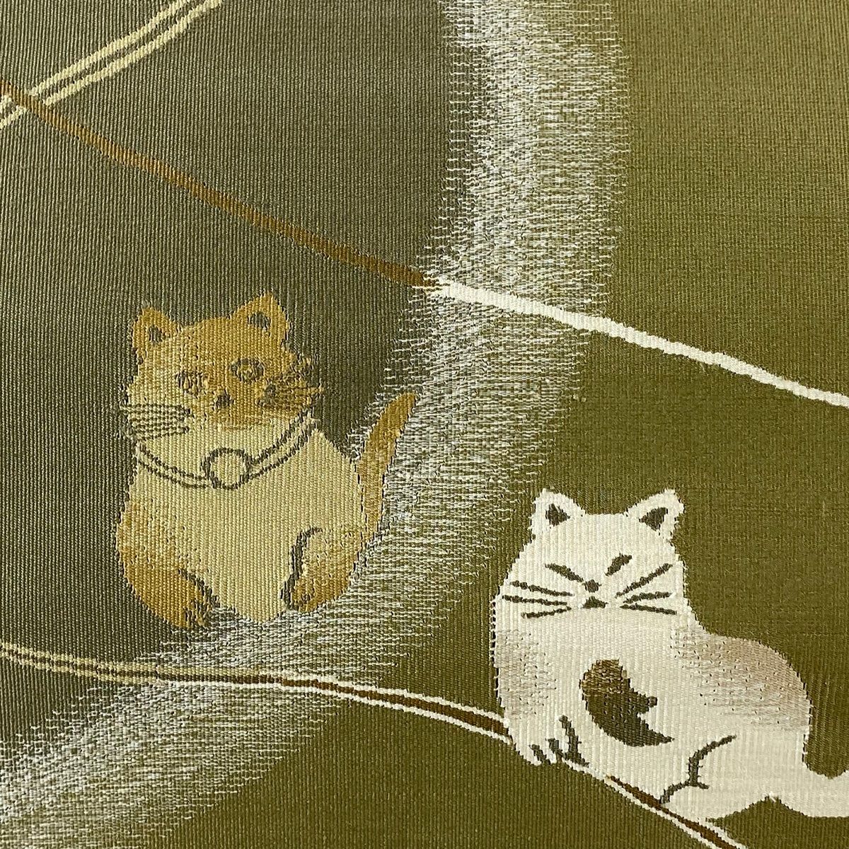名古屋帯 美品 逸品 八寸名古屋帯 猫 鞠 鶯色 正絹 【中古】 - メルカリ