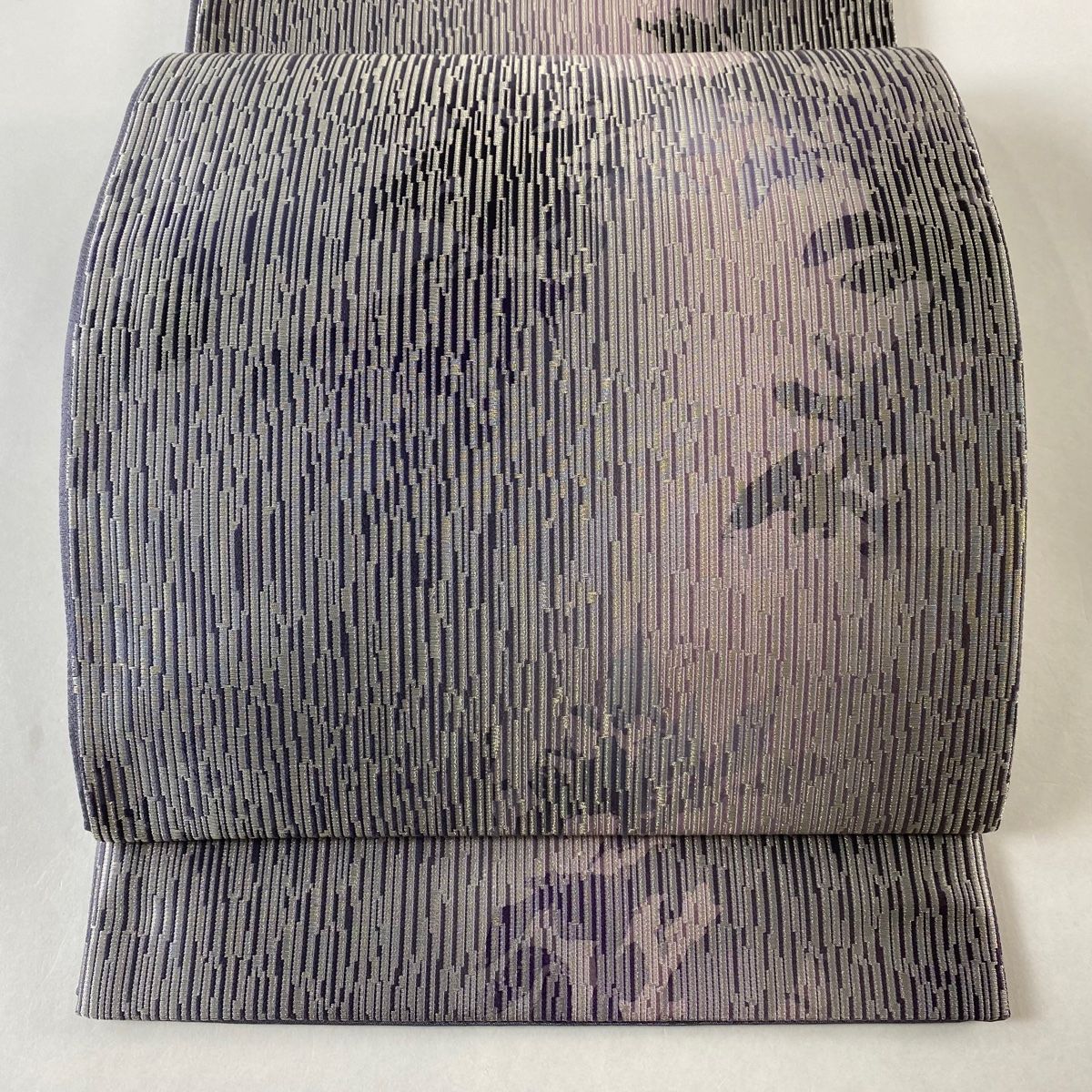 袋帯 美品 名品 幾何学 金糸 灰紫 全通 正絹 中古 袋帯 美品 秀品 幾何学 金糸 灰紫 全通 正絹 中古 袋帯 美