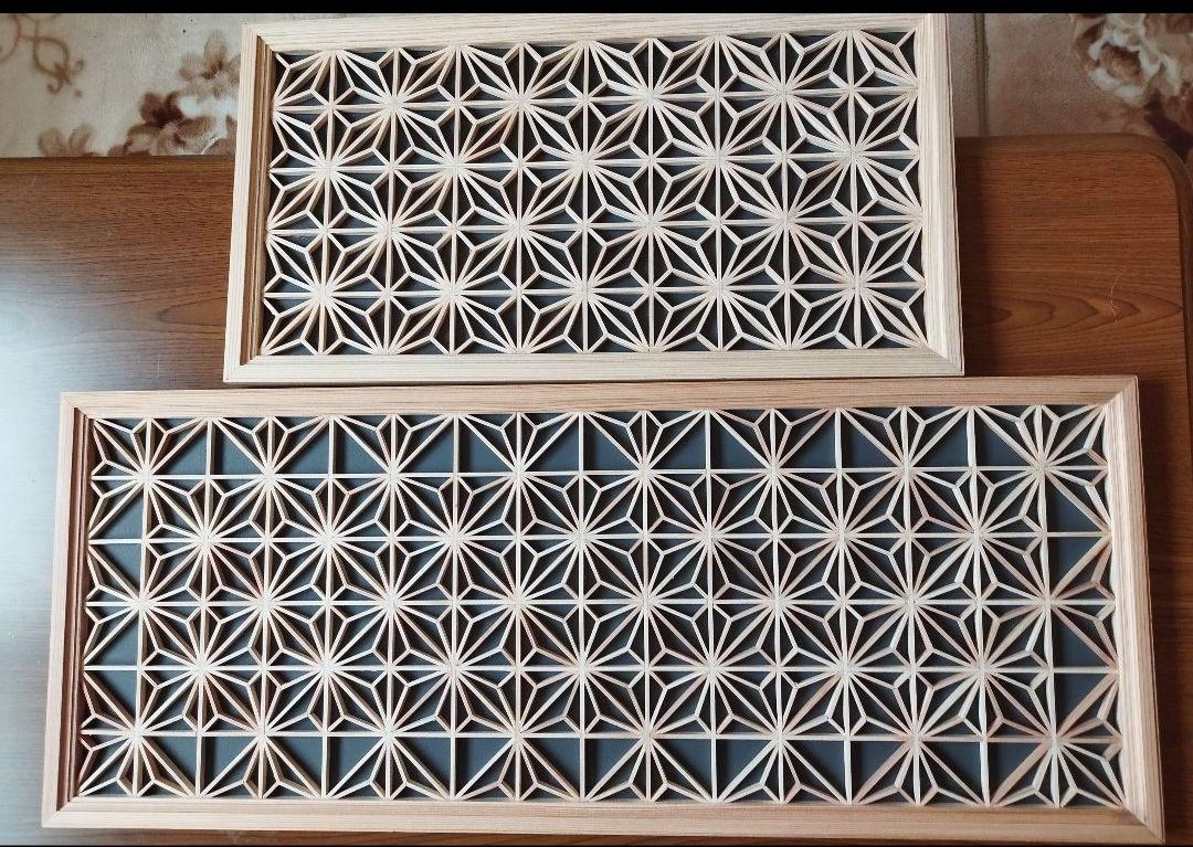 100 麻の葉組子 2枚一組 木製額縁