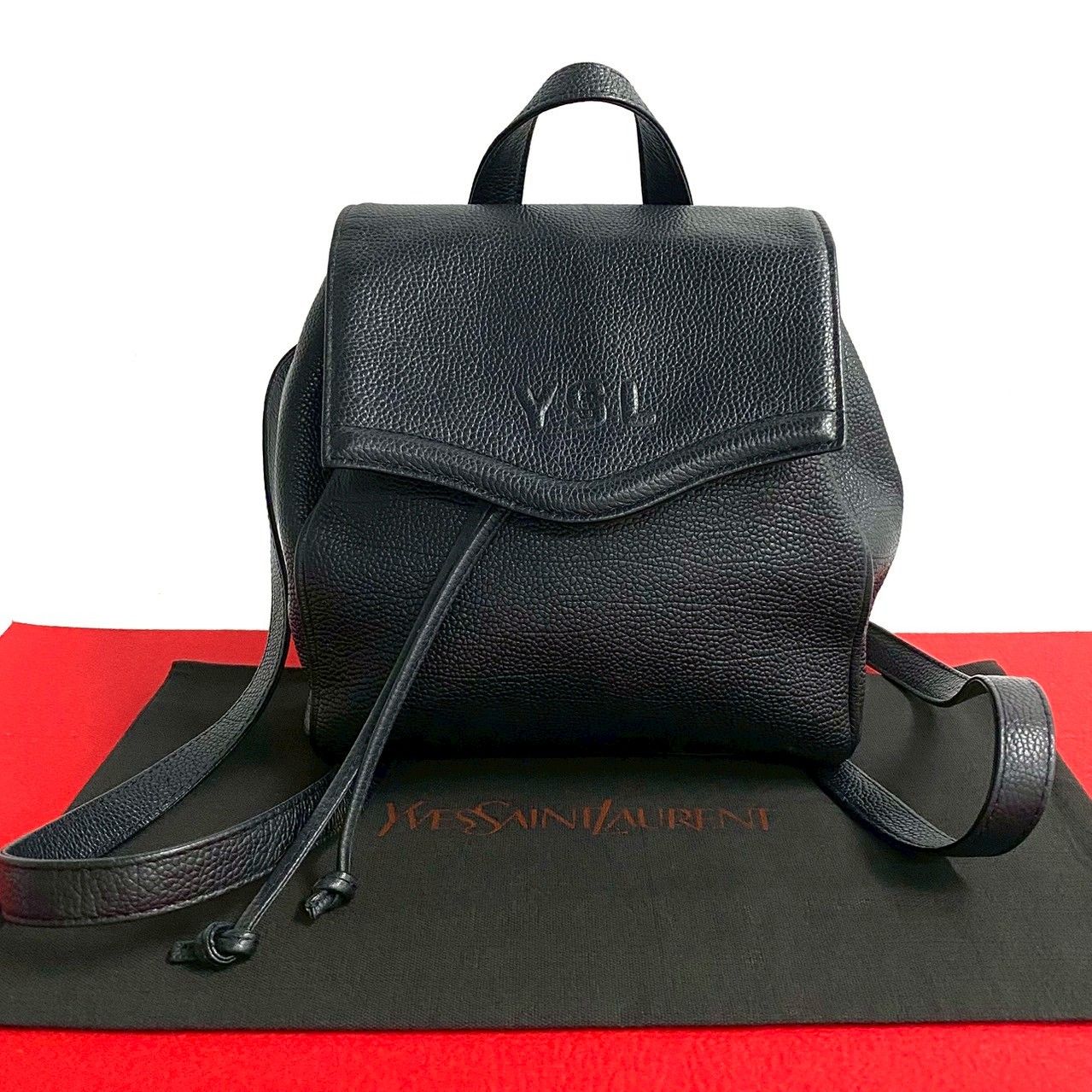 極 美品 YVES SAINT LAURENT イヴ サンローラン YSL ロゴ レザー 本革