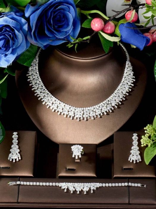 ジュエリー レディース セット 1セット エレガントなキュービックジルコニア ジオメトリックジュエリーセット 女性の結婚式の装いに適しています