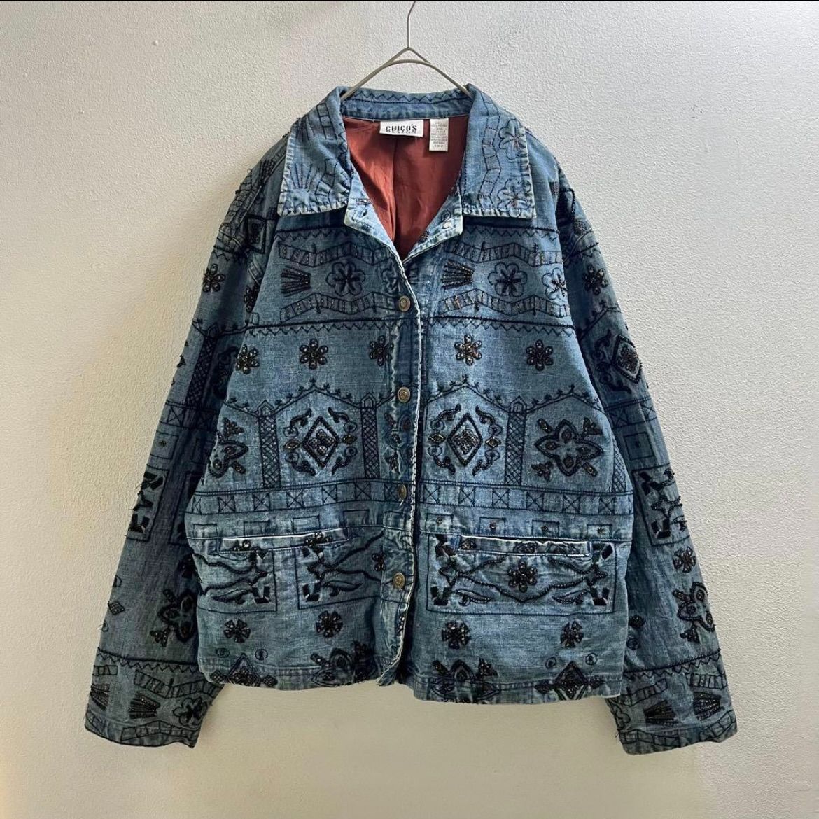 .USA 90s ヴィンテージ アメリカ デニムジャケット 刺繍 ビーズ